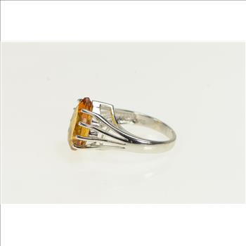 14K Pear Cut Citrine Solitaire Vintage Cocktail White Gold Ring, Size 7