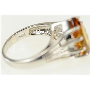 14K Pear Cut Citrine Solitaire Vintage Cocktail White Gold Ring, Size 7