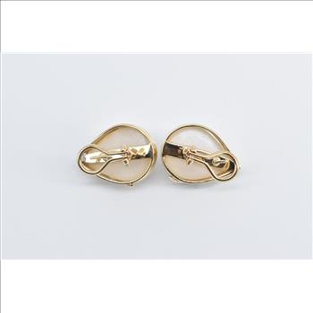 14K Pear Cut Pearl Diamond Statement French Clip Yellow Gold Earrings