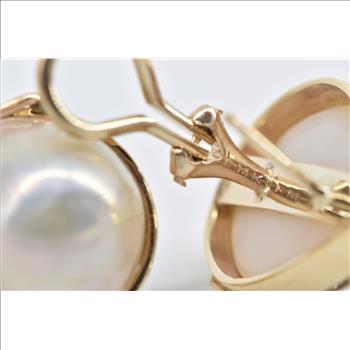 14K Pear Cut Pearl Diamond Statement French Clip Yellow Gold Earrings