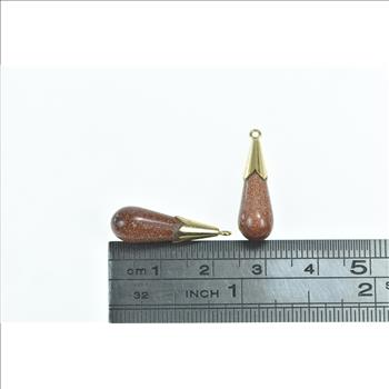 14K Pear Goldstone Tear Drop Dangle Yellow Gold Earrings