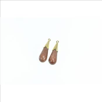 14K Pear Goldstone Tear Drop Dangle Yellow Gold Earrings