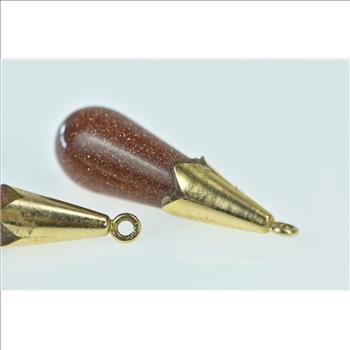 14K Pear Goldstone Tear Drop Dangle Yellow Gold Earrings