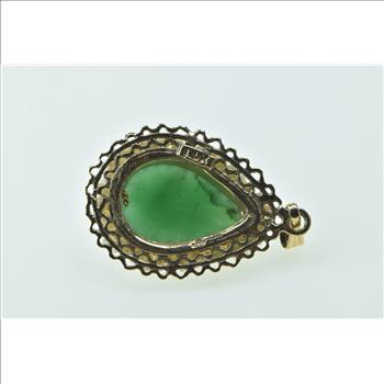 14K Pear Green Agate Seed Pearl Trim Statement Yellow Gold Pendant