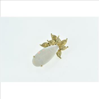 14K Pear Huge Natural Opal Leaf Cluster Statement Yellow Gold Pendant/Pin