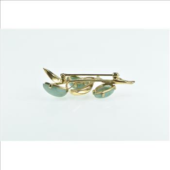 14K Pear Jadeite Leaf Branch Vintage Nature Motif Yellow Gold Pin/Brooch