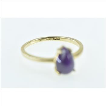 14K Pear Lindy Syn. Star Ruby Cabochon Statement Yellow Gold Ring, Size 6.25