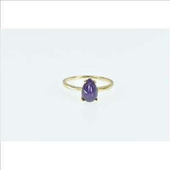 14K Pear Lindy Syn. Star Ruby Cabochon Statement Yellow Gold Ring, Size 6.25