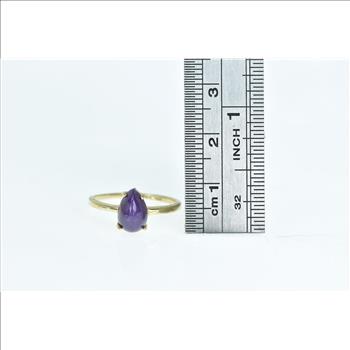 14K Pear Lindy Syn. Star Ruby Cabochon Statement Yellow Gold Ring, Size 6.25