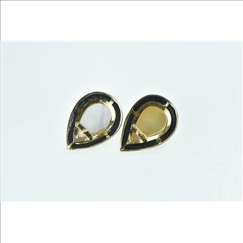 14K Pear Mother of Pearl Black Onyx Stud Yellow Gold Earrings