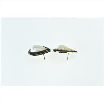 14K Pear Mother of Pearl Black Onyx Stud Yellow Gold Earrings