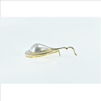 14K Pear Mother of Pearl Diamond Vintage Statement Yellow Gold Pendant