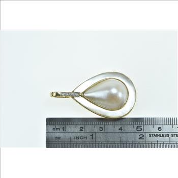 14K Pear Mother of Pearl Diamond Vintage Statement Yellow Gold Pendant