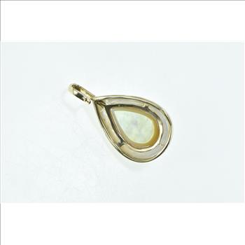 14K Pear Mother of Pearl Diamond Vintage Statement Yellow Gold Pendant