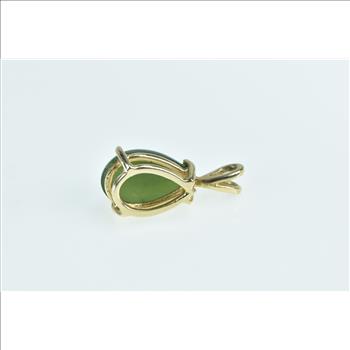 14K Pear Nephrite Cabochon Vintage Statement Yellow Gold Pendant