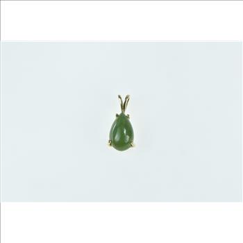 14K Pear Nephrite Cabochon Vintage Statement Yellow Gold Pendant