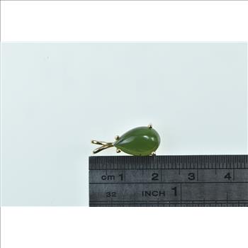 14K Pear Nephrite Cabochon Vintage Statement Yellow Gold Pendant