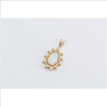 14K Pear Opal Diamond Halo Vintage Fashion Yellow Gold Pendant