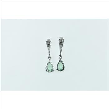 14K Pear Prasiolite Vintage Dangle Statement White Gold Earrings