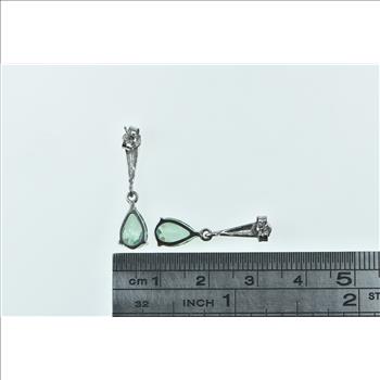 14K Pear Prasiolite Vintage Dangle Statement White Gold Earrings