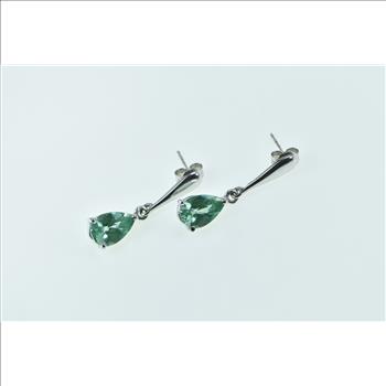 14K Pear Prasiolite Vintage Dangle Statement White Gold Earrings