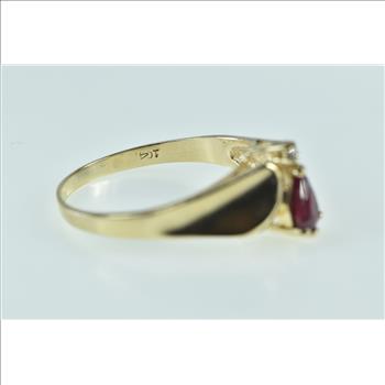 14K Pear Ruby Diamond Accent Vintage Chevron Yellow Gold Ring, Size 11.25