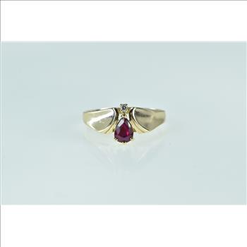 14K Pear Ruby Diamond Accent Vintage Chevron Yellow Gold Ring, Size 11.25