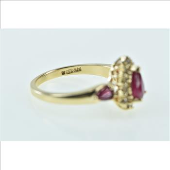 14K Pear Ruby Diamond Halo Engagement Yellow Gold Ring, Size 7