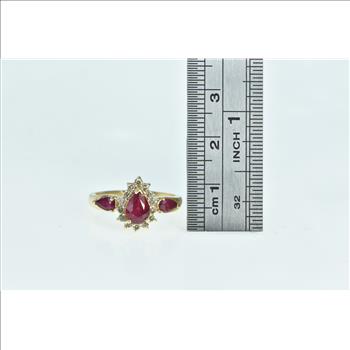 14K Pear Ruby Diamond Halo Engagement Yellow Gold Ring, Size 7