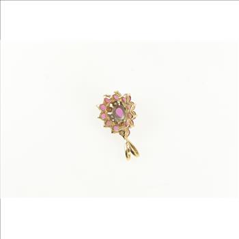 14K Pear Ruby Diamond Halo Vintage Yellow Gold Charm/Pendant