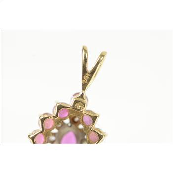 14K Pear Ruby Diamond Halo Vintage Yellow Gold Charm/Pendant