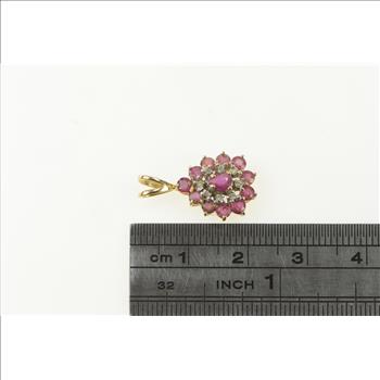 14K Pear Ruby Diamond Halo Vintage Yellow Gold Charm/Pendant