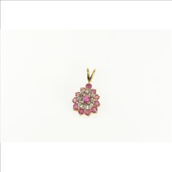 14K Pear Ruby Diamond Halo Vintage Yellow Gold Charm/Pendant