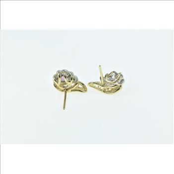 14K Pear Sapphire Diamond Accent Wavy Stud Yellow Gold Earrings