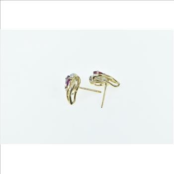 14K Pear Sapphire Diamond Accent Wavy Stud Yellow Gold Earrings