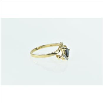 14K Pear Sapphire Diamond Vintage Curvy Fashion Yellow Gold Ring, Size 7