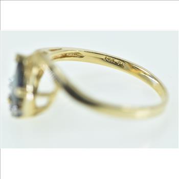 14K Pear Sapphire Diamond Vintage Curvy Fashion Yellow Gold Ring, Size 7