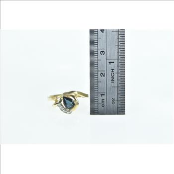 14K Pear Sapphire Diamond Vintage Curvy Fashion Yellow Gold Ring, Size 7