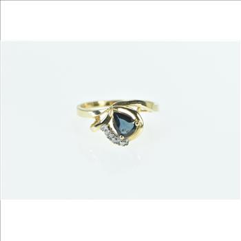 14K Pear Sapphire Diamond Vintage Curvy Fashion Yellow Gold Ring, Size 7