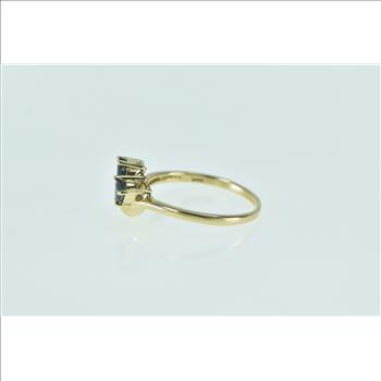 14K Pear Sapphire Diamond Wavy Statement Yellow Gold Ring, Size 7.25