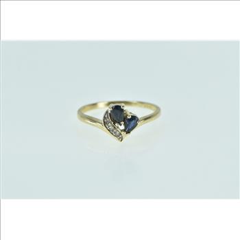 14K Pear Sapphire Diamond Wavy Statement Yellow Gold Ring, Size 7.25