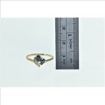14K Pear Sapphire Diamond Wavy Statement Yellow Gold Ring, Size 7.25