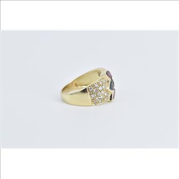 14K Pear Sapphire Ruby Pave Diamond Band Yellow Gold Ring, Size 7.75