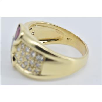 14K Pear Sapphire Ruby Pave Diamond Band Yellow Gold Ring, Size 7.75