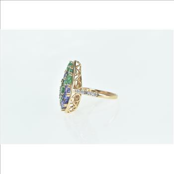 14K Pear Sapphire Tanzanite Diamond Cocktail Rose Gold Ring, Size 7.25
