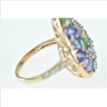 14K Pear Sapphire Tanzanite Diamond Cocktail Rose Gold Ring, Size 7.25