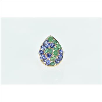 14K Pear Sapphire Tanzanite Diamond Cocktail Rose Gold Ring, Size 7.25