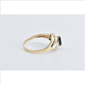 14K Pear Sapphire Vintage Diamond Bypass Yellow Gold Ring, Size 7.75