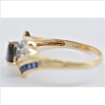 14K Pear Sapphire Vintage Diamond Bypass Yellow Gold Ring, Size 7.75