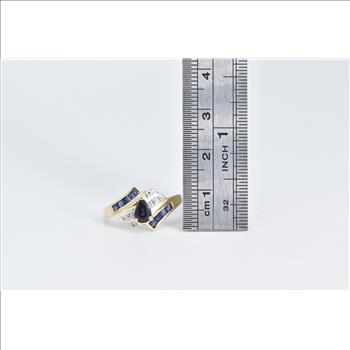 14K Pear Sapphire Vintage Diamond Bypass Yellow Gold Ring, Size 7.75